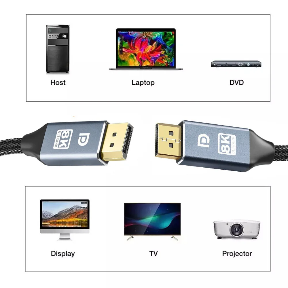 Displayport Cable 8K 3m 2m 1m DP 1.4 Display Port Adapter For Xiaomi TV DP Box for PS4 Audio Video PC Laptop Projector Cables
Displayport Cable 8K 3m 2m 1m DP 1.4 Display Port Adapter For Xiaomi TV DP Box for PS4 Audio Video PC Laptop Projector Cables