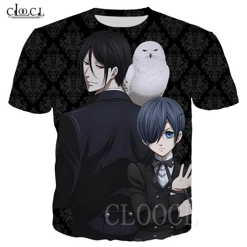 Черная футболка Butler Kuroshitsuji Ciel пуловер Sebastian Michaelis 3D Печатные Футболки с аниме