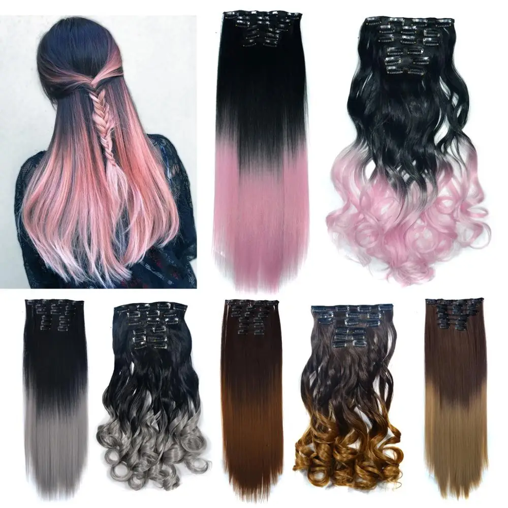 Clip in Hair Extensions 6pcs/set Long Wavy Ombre Color Rainbow Synthetic False Hair Heat Resistant Hairpieces
Clip in Hair Extensions 6pcs/set Long Wavy Ombre Color Rainbow Synthetic False Hair Heat Resistant Hairpieces