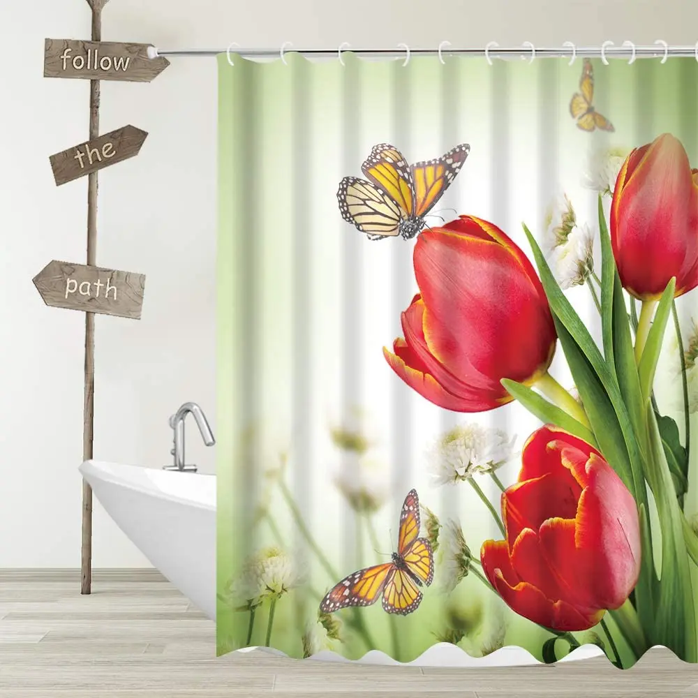 Tulip Flower Shower Curtain Spring Floral Butterfly Nature Garden Scenery Red Green Decor Polyester Fabric Bathroom Curtains
Tulip Flower Shower Curtain Spring Floral Butterfly Nature Garden Scenery Red Green Decor Polyester Fabric Bathroom Curtains