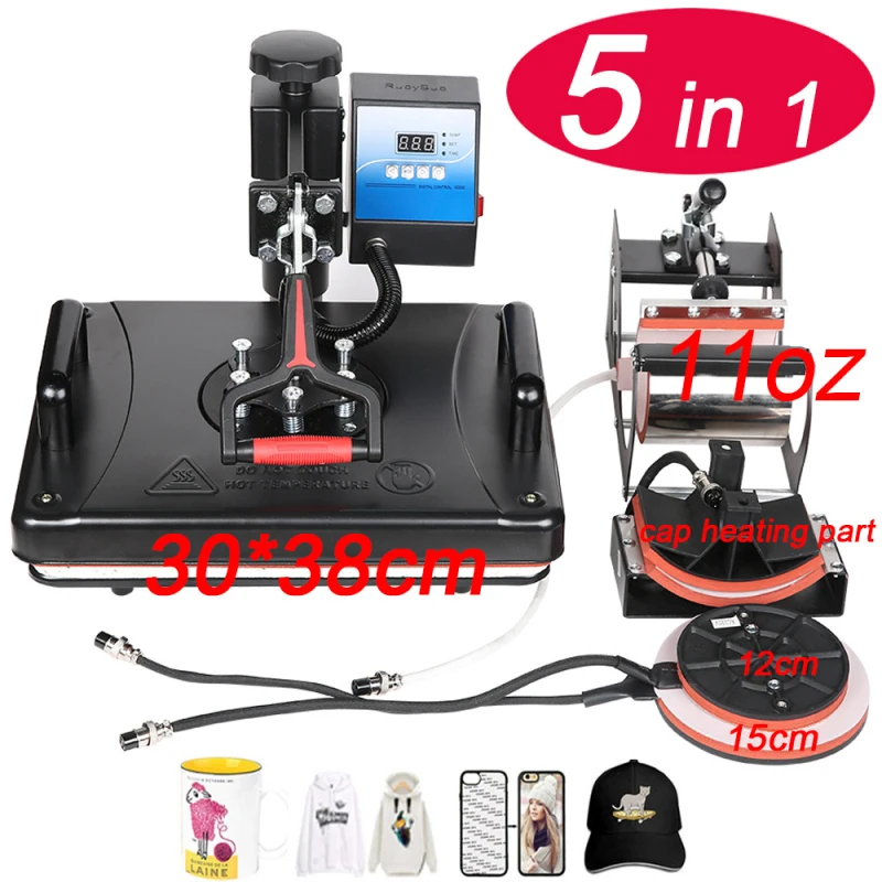 New Design 5-in-1 Combo TC T-Shirt Heat Press Machine 30x38cm Heating Plate Transfer Printer For Mug Cap Shoe Phone Case Cup Pen
New Design 5-in-1 Combo TC T-Shirt Heat Press Machine 30x38cm Heating Plate Transfer Printer For Mug Cap Shoe Phone Case Cup Pen