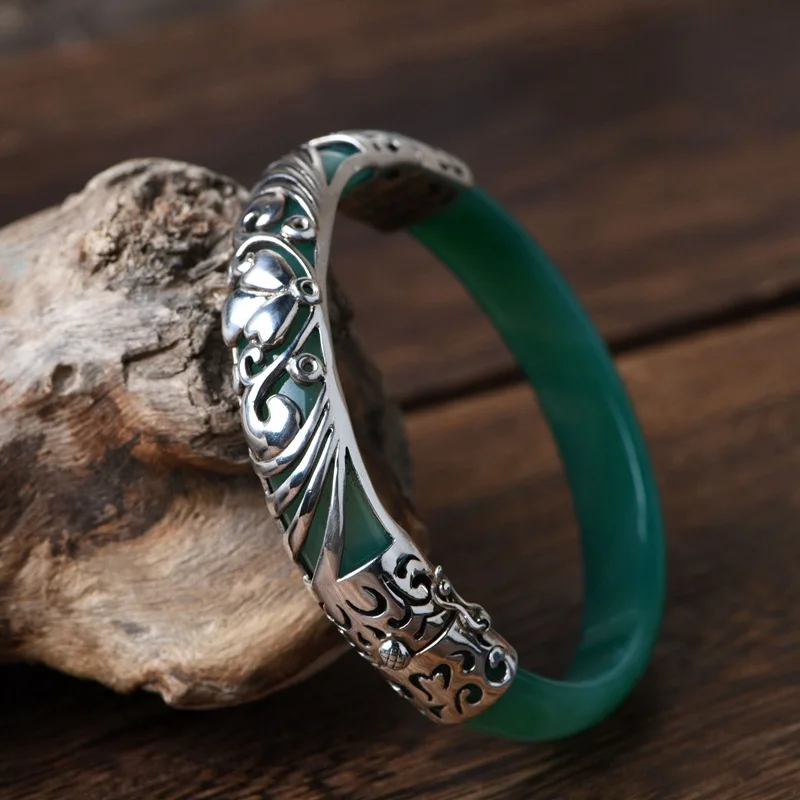 FNJ Flower Bangle 925 Silver Original Pure S925 Sterling Silver Bangles for Women Fine Jewelry Natural Green Agate
FNJ Flower Bangle 925 Silver Original Pure S925 Sterling Silver Bangles for Women Fine Jewelry Natural Green Agate