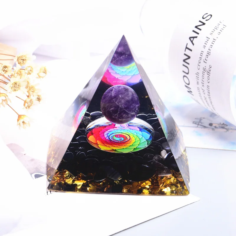60MM Orgonite Pyramid Amethyst Crystal Sphere Chakra Amethyst Natural Stone Handmade Colorful Bagua Energy Decoration
60MM Orgonite Pyramid Amethyst Crystal Sphere Chakra Amethyst Natural Stone Handmade Colorful Bagua Energy Decoration