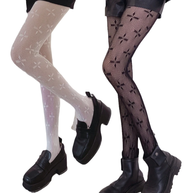

Lolita Style Sexy Erotic Lingerie Stockings Women Tight-High Pantyhose High Waist Four Leaf Clover Lace Fishnet Tights