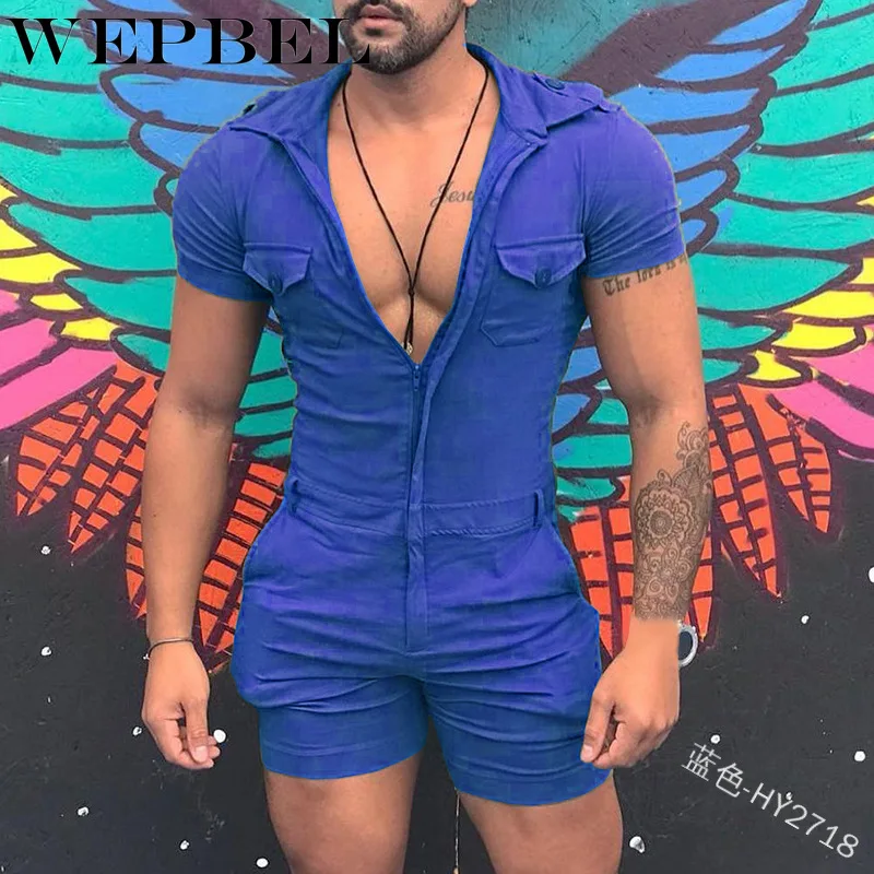 WEPBEL Zipper Short Sleeve Hooded Rompers Pants with Pockets Overalls Men's One Piece Tight Fitness Jumpsuit
WEPBEL Zipper Short Sleeve Hooded Rompers Pants with Pockets Overalls Men's One Piece Tight Fitness Jumpsuit