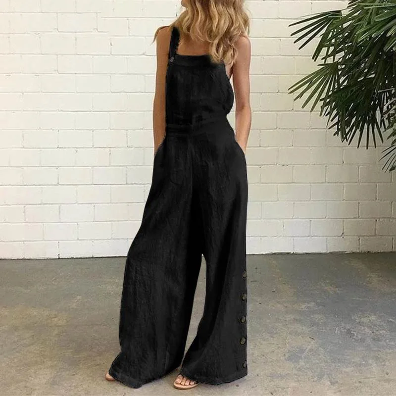 Summer Solid Jumpsuits Women Fashion Female Sleeveless Backless Strap Bodysuit Elegant Casual Loose Cotton and Linen Playsuits 
Summer Solid Jumpsuits Women Fashion Female Sleeveless Backless Strap Bodysuit Elegant Casual Loose Cotton and Linen Playsuits