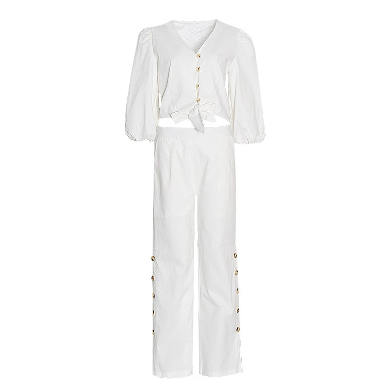 CHICEVER White Casual Two Piece Set V Neck Lantern Half Sleeve High Waist Lace Up Top Loose Wide Leg Pants Elegant Sets 2021 New
CHICEVER White Casual Two Piece Set V Neck Lantern Half Sleeve High Waist Lace Up Top Loose Wide Leg Pants Elegant Sets 2021 New