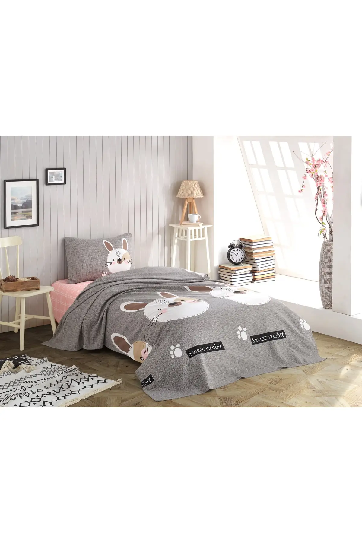 Printed Pike Assembly Single Personality Bunny A. Coffee-Gray-Pink 160x235 Cotton Tubeless 
Printed Pike Assembly Single Personality Bunny A. Coffee-Gray-Pink 160x235 Cotton Tubeless