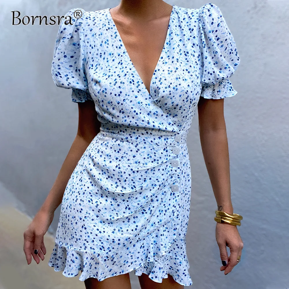 Bornsra 2021 Spring Autumn New Women's Dress V-neck Low-cut Short-sleeved Waist Slim Women's Dress Flounced Edge Female
Bornsra 2021 Spring Autumn New Women's Dress V-neck Low-cut Short-sleeved Waist Slim Women's Dress Flounced Edge Female