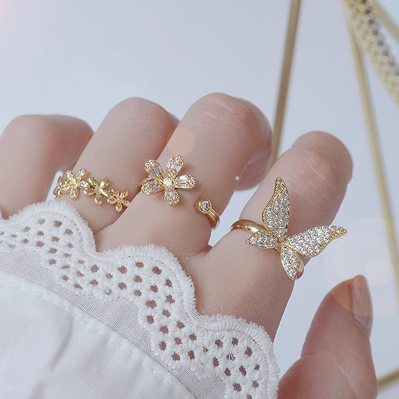Korean 14K Real Gold Big Bling Hollow Butterfly CZ Ring Women Adjustable Zircon Flower Ring Wedding Jewelry Gift Anti-allergy
Korean 14K Real Gold Big Bling Hollow Butterfly CZ Ring Women Adjustable Zircon Flower Ring Wedding Jewelry Gift Anti-allergy