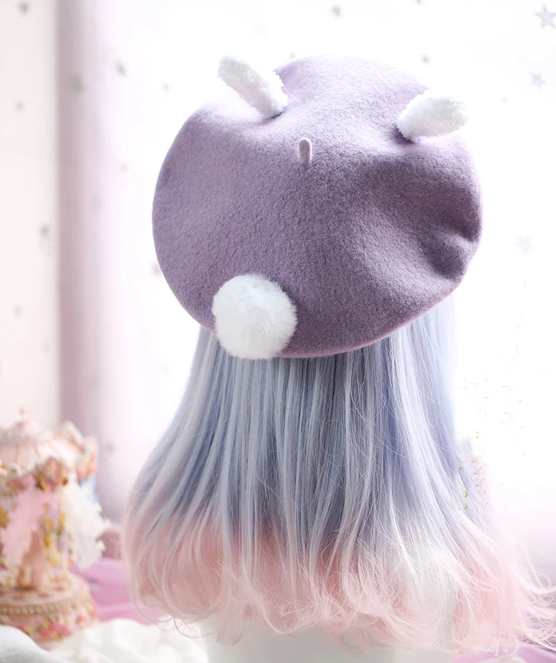 

Japanese Kawaii Ears Beret Women Wool Hat Lolita Vintage Teen Girls Pink Cute Painter Beanie Hats Fashion Winter Christmas Cap