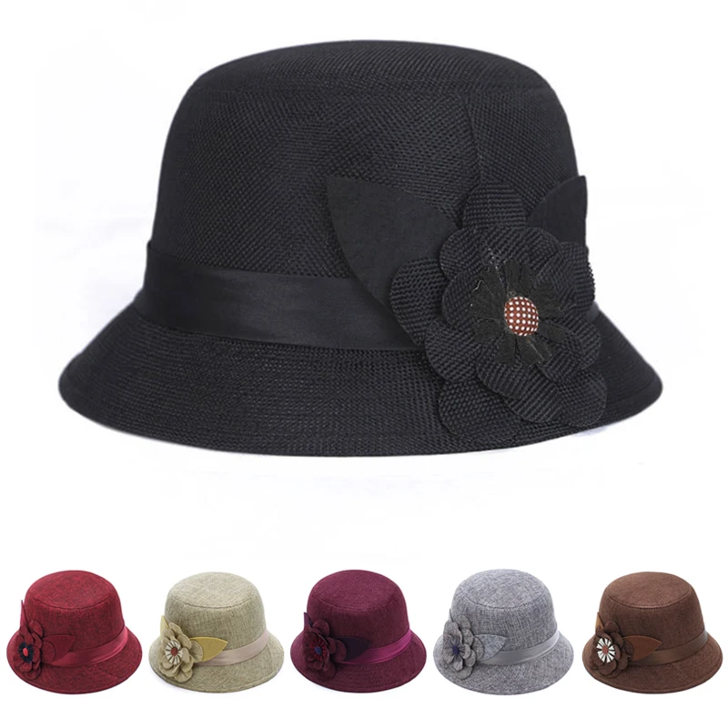 Women Solid Color Floral Ribbon Linen Bowler Sun Hats Vintage Elegant Sunscreen Bucket Cap Breathable Straw Hat 
Women Solid Color Floral Ribbon Linen Bowler Sun Hats Vintage Elegant Sunscreen Bucket Cap Breathable Straw Hat