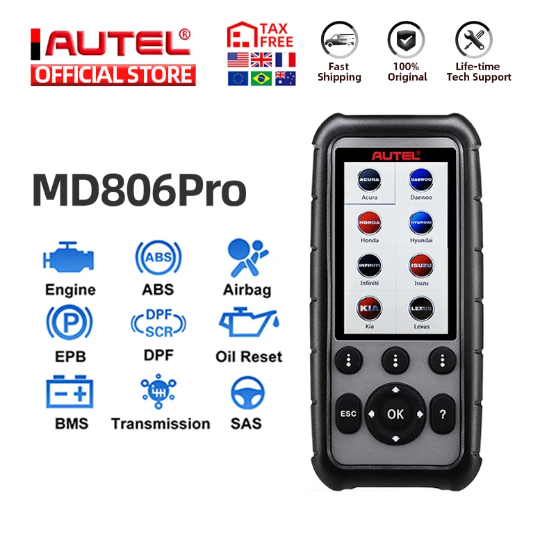 Диагностический инструмент Autel MaxiDiag MD806 Pro OBD OBD2 сканер автомобильный считыватель кодов PK MD806/MD808/MD802 все системы диагностики
Диагностический инструмент Autel MaxiDiag MD806 Pro OBD OBD2 сканер автомобильный считыватель кодов PK MD806/MD808/MD802 все системы диагностики