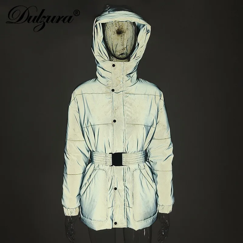 Dulzura Flash Reflective Womens Padded Jacket Long Coats Belt Hoodies Thick Warm Streetwear 2020 Autumn Winter Clothes Outwear
Dulzura Flash Reflective Womens Padded Jacket Long Coats Belt Hoodies Thick Warm Streetwear 2020 Autumn Winter Clothes Outwear