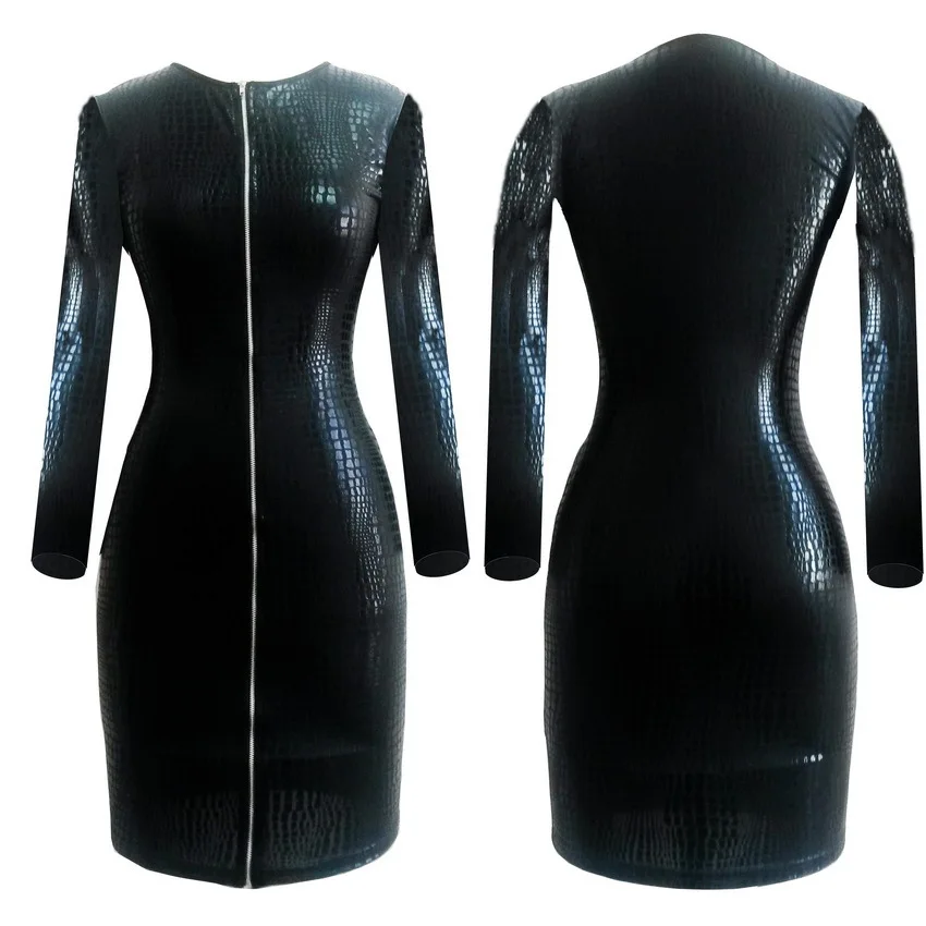 New Sexy Women Serpentine PU Leather Dress Bodycon Long Sleeve Dress Black Sexy Club Pencil Party Vestidos Zipper Club Dress
New Sexy Women Serpentine PU Leather Dress Bodycon Long Sleeve Dress Black Sexy Club Pencil Party Vestidos Zipper Club Dress