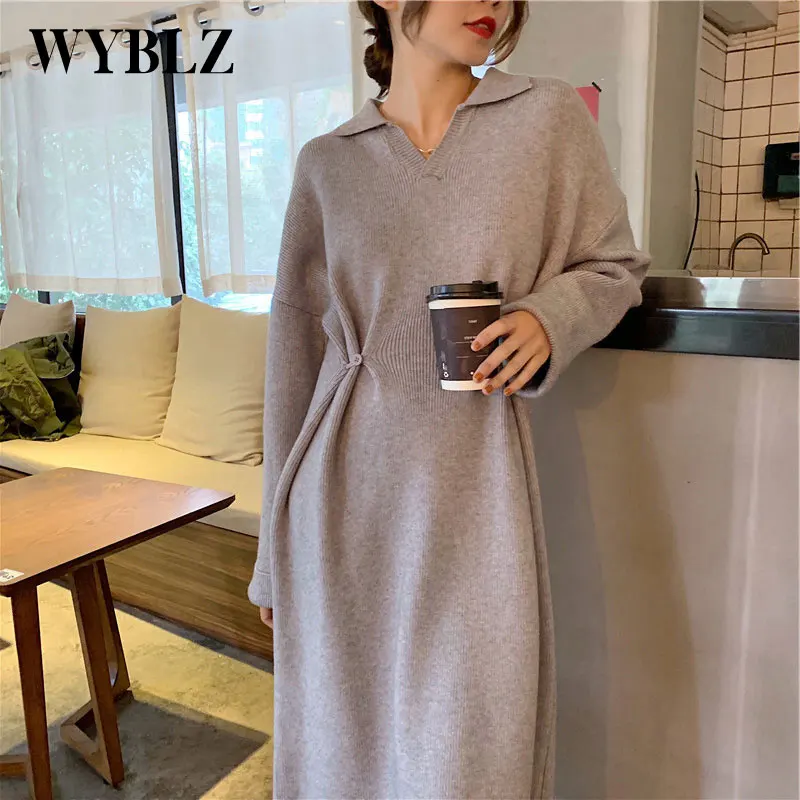 Women's Knitted Dress Elegant Loose Lazy Wind Wool Sweater Dress Autumn Winter New Midi Long Over Knee Fashion Dress Women 2021
Women's Knitted Dress Elegant Loose Lazy Wind Wool Sweater Dress Autumn Winter New Midi Long Over Knee Fashion Dress Women 2021