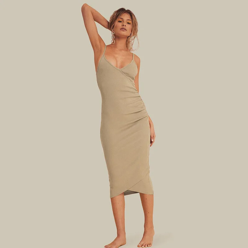 Sexy Slim Knit Spaghetti Strap Dress Women Casual Elasticity Folds Backless Dress Summer Elegant Fashion Knee Dresses
Sexy Slim Knit Spaghetti Strap Dress Women Casual Elasticity Folds Backless Dress Summer Elegant Fashion Knee Dresses
