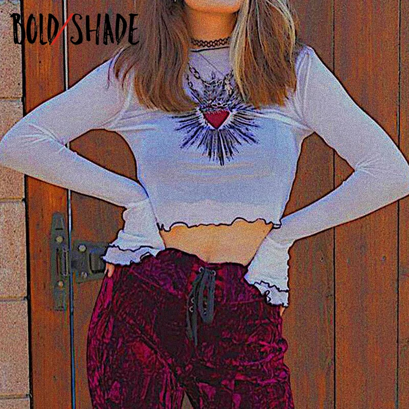 Bold Shade Y2K Indie Fashion T-shirt Graphic Print Flare Sleeve Mesh Navel Cropped Tops Streetwear Grunge Style T-shirt 2022 Hot
Bold Shade Y2K Indie Fashion T-shirt Graphic Print Flare Sleeve Mesh Navel Cropped Tops Streetwear Grunge Style T-shirt 2022 Hot