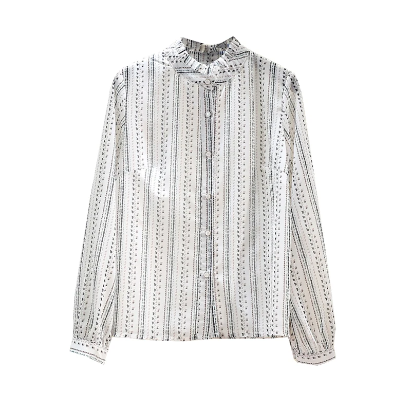 2021 Spring New Retro Print Shirt Women's Ruffled Tand Collar Striped Chiffon Blouse Female Top Nancylim
2021 Spring New Retro Print Shirt Women's Ruffled Tand Collar Striped Chiffon Blouse Female Top Nancylim