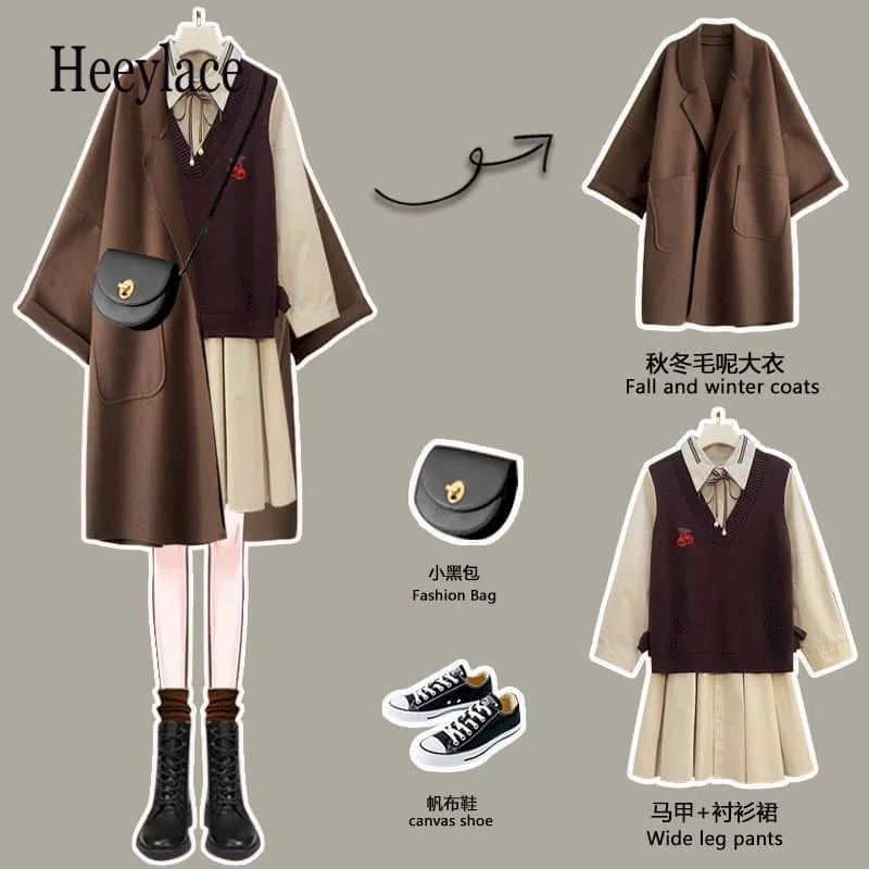 Women Clothes French Vintage 3 Pieces Set Korean Casual retro woolen jacket + vest + shirt dress three-piece suit
Women Clothes French Vintage 3 Pieces Set Korean Casual retro woolen jacket + vest + shirt dress three-piece suit