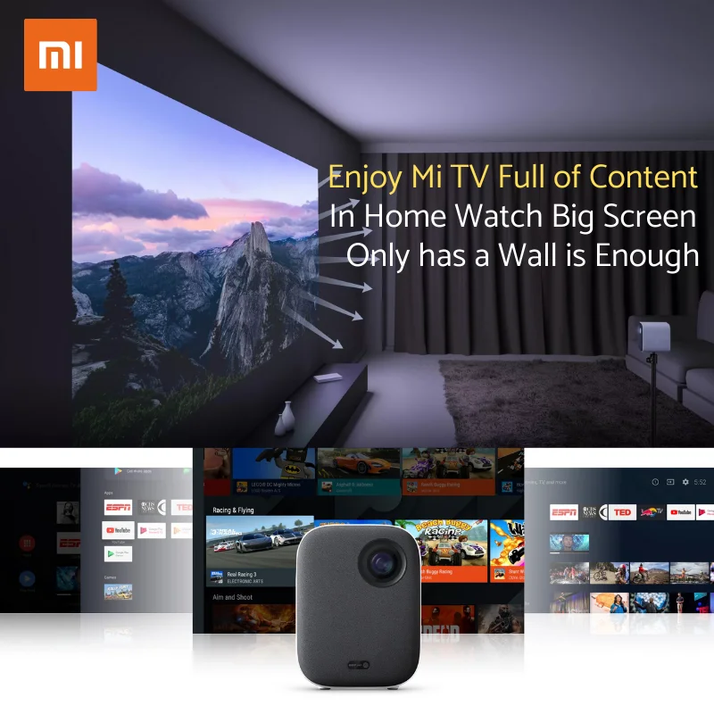 Глобальная версия Xiaomi Smart Проектор 120 "Full HD 1080P DLP 500ANS Dolby Audio TV Box Google