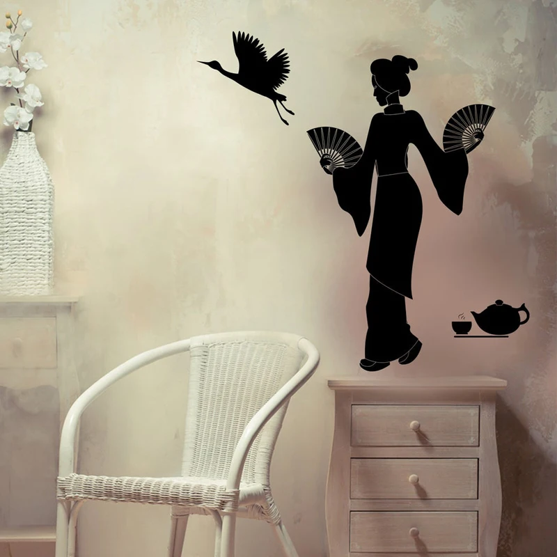 Japanese Geisha With Bird Tea Ceremony Vinyl Sticker Unique Decor Oriental Japan Girl Decal Room Decoration Z401
Japanese Geisha With Bird Tea Ceremony Vinyl Sticker Unique Decor Oriental Japan Girl Decal Room Decoration Z401
