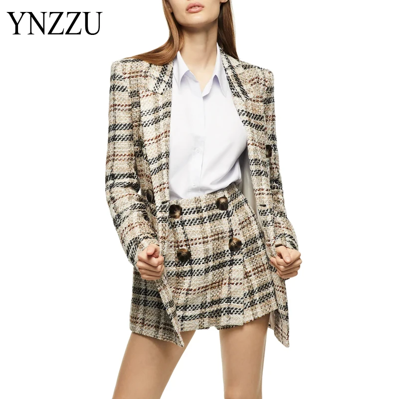 Fashion Plaid Jacket Coat Tweed Long Sleeve blazer Outwear Women's Tartan High waist short Two piece set Ladies suit YNZZU 1O041
Fashion Plaid Jacket Coat Tweed Long Sleeve blazer Outwear Women's Tartan High waist short Two piece set Ladies suit YNZZU 1O041