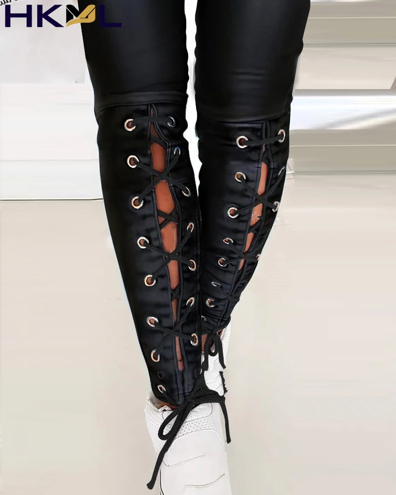 Женские повседневные однотонные городские брюки из искусственной кожи, облегающие брюки на шнуровке, Офисная Женская одежда, осень 2021
Женские повседневные однотонные городские брюки из искусственной кожи, облегающие брюки на шнуровке, Офисная Женская одежда, осень 2021