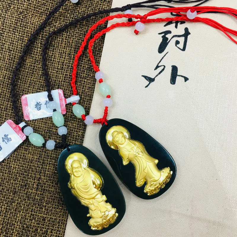 Zheru Natural Hetian jade pendant Inlaid with gold Guanyin Buddha green bead necklace Send certificate | Украшения и аксессуары