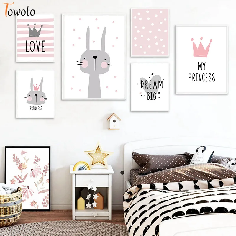 Baby Gril Nursery Wall Poster Print Rabbit Pink crown Princess Canvas Art Painting Kids Bedroom Decoration Picture Nordic Decor
Baby Gril Nursery Wall Poster Print Rabbit Pink crown Princess Canvas Art Painting Kids Bedroom Decoration Picture Nordic Decor
