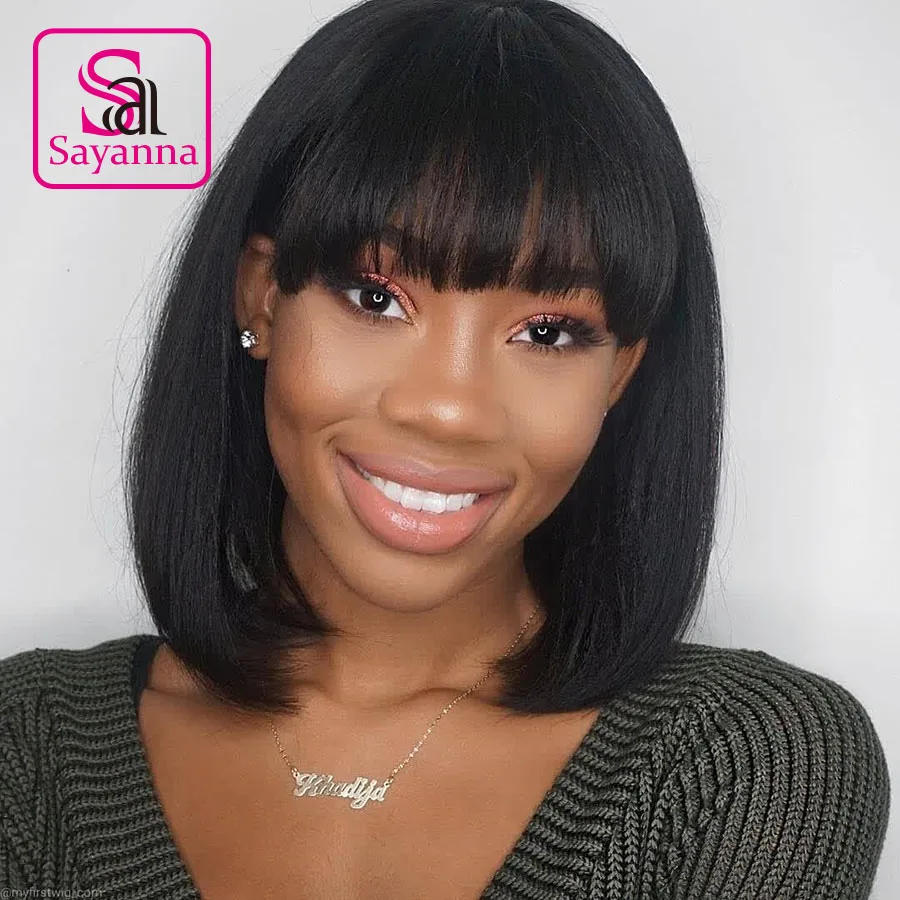 Full Machine Made Human Hair Wig With Bang Short Bob Wig With Bangs Straight Brazilian Wigs For Women Glueless Full Machine Wigs
Full Machine Made Human Hair Wig With Bang Short Bob Wig With Bangs Straight Brazilian Wigs For Women Glueless Full Machine Wigs