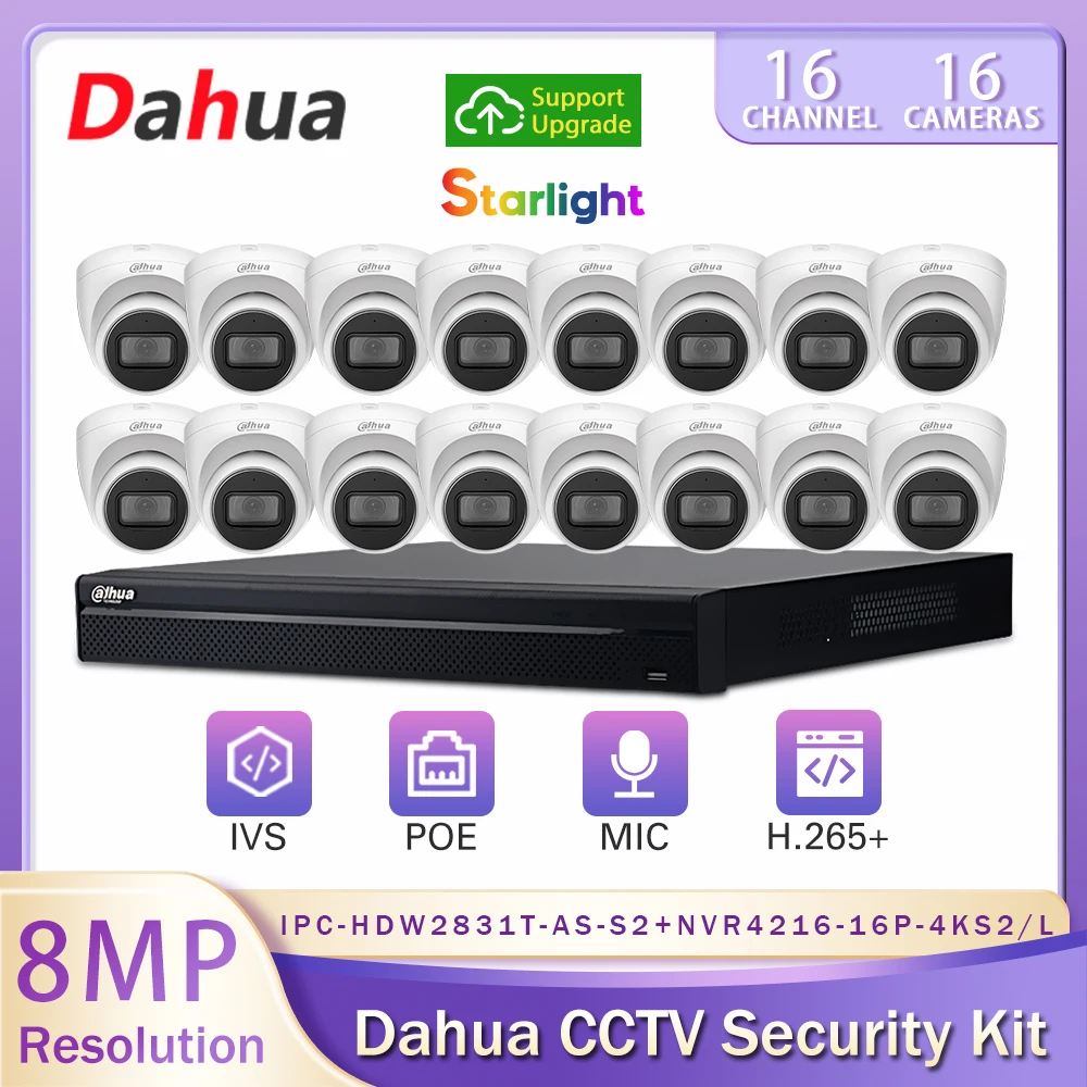 Dahua 16PCs Security System комплект камер видеонаблюдения 8MP 4K звездный свет IPC-HDW2831T-AS-S2 IVS Встроенный микрофон 16CH NVR4216-16P-4KS2/L
Dahua 16PCs Security System комплект камер видеонаблюдения 8MP 4K звездный свет IPC-HDW2831T-AS-S2 IVS Встроенный микрофон 16CH NVR4216-16P-4KS2/L