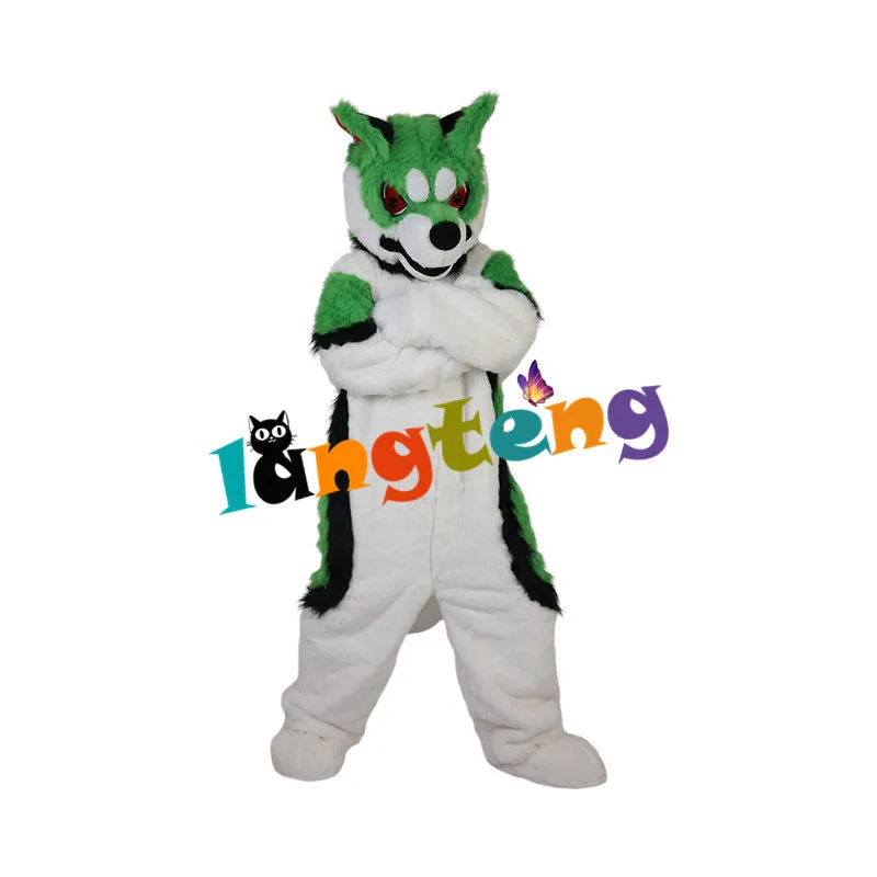 879 Langteng зеленая лиса собака костюмы Хаски талисман Хэллоуин костюм Fursuit |