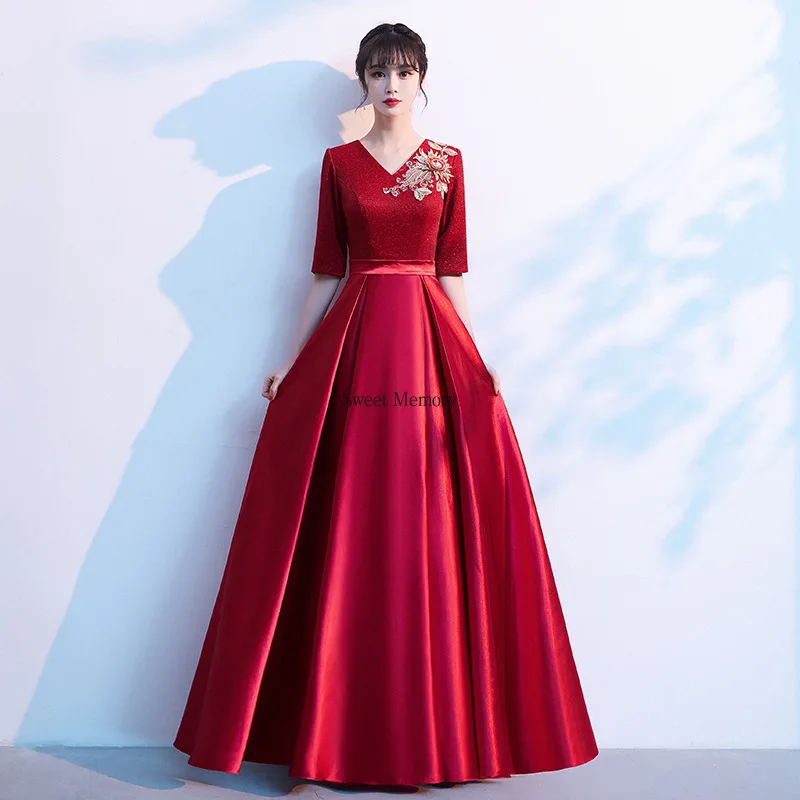 J7105 Sweet Memory V Neck Satin Half Sleeve Evening Dresses Blue Wine Dress Graduation Wedding Party Dress For Elegant Women
J7105 Sweet Memory V Neck Satin Half Sleeve Evening Dresses Blue Wine Dress Graduation Wedding Party Dress For Elegant Women
