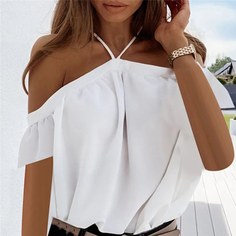 Women 2021 Summer Off Shoulder Halter Blouse Shirts Sexy Backless Solid Color Tops Ladies Elegant Short Sleeve Shirt Blusas 2XL
Women 2021 Summer Off Shoulder Halter Blouse Shirts Sexy Backless Solid Color Tops Ladies Elegant Short Sleeve Shirt Blusas 2XL
