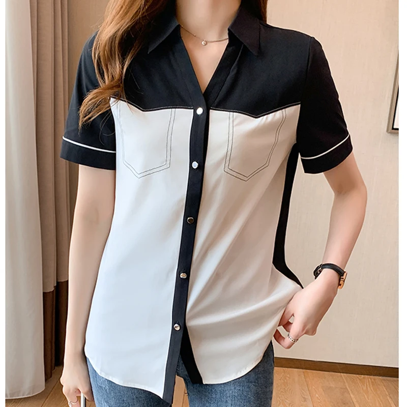 Elegant Chiffon Blouses Summer New Black And White Patchwork Shirt V Necks Blouse Short Sleeve Woman's OL Workwear Tops T15711X
Elegant Chiffon Blouses Summer New Black And White Patchwork Shirt V Necks Blouse Short Sleeve Woman's OL Workwear Tops T15711X