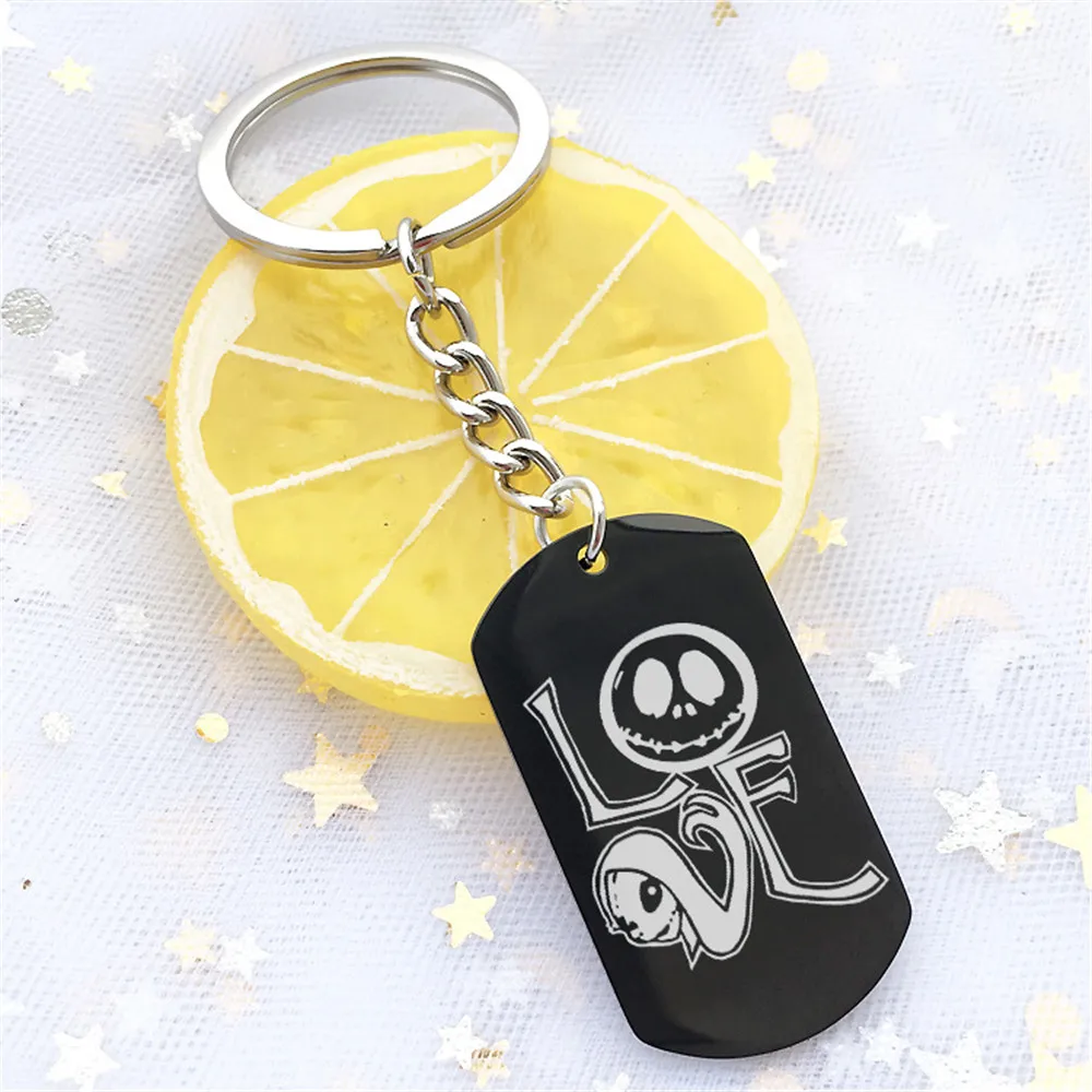 

Nightmare Before Christmas Keychain Stainless Steel Key Chain Military Brand Pumpkin Witch Keyring Christmas Gift