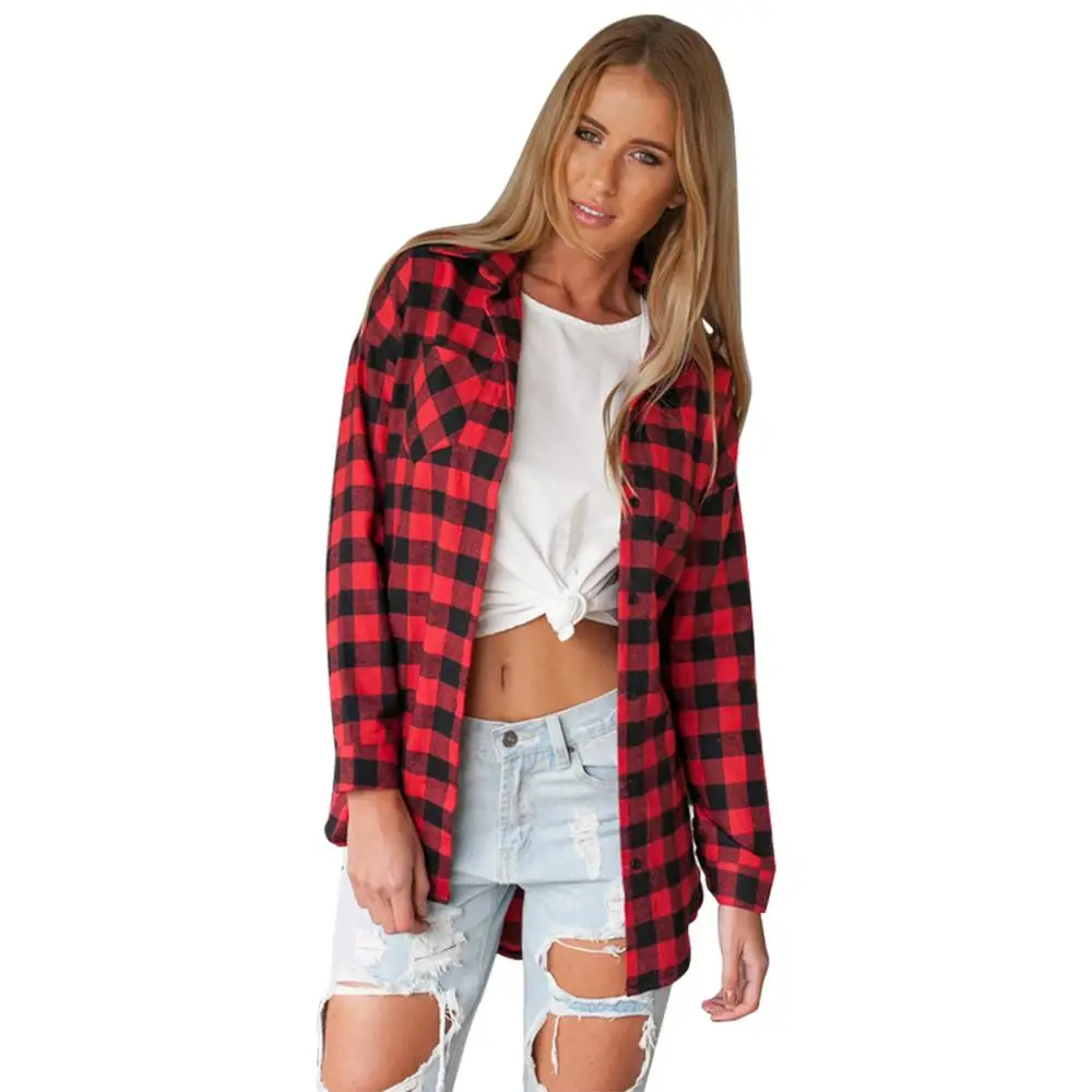 Classic Streetwear Women's Shirt Red Black Plaid Print Single-breasted Blouses 2020 Wholesale Spring Femme Top Shirt
Classic Streetwear Women's Shirt Red Black Plaid Print Single-breasted Blouses 2020 Wholesale Spring Femme Top Shirt