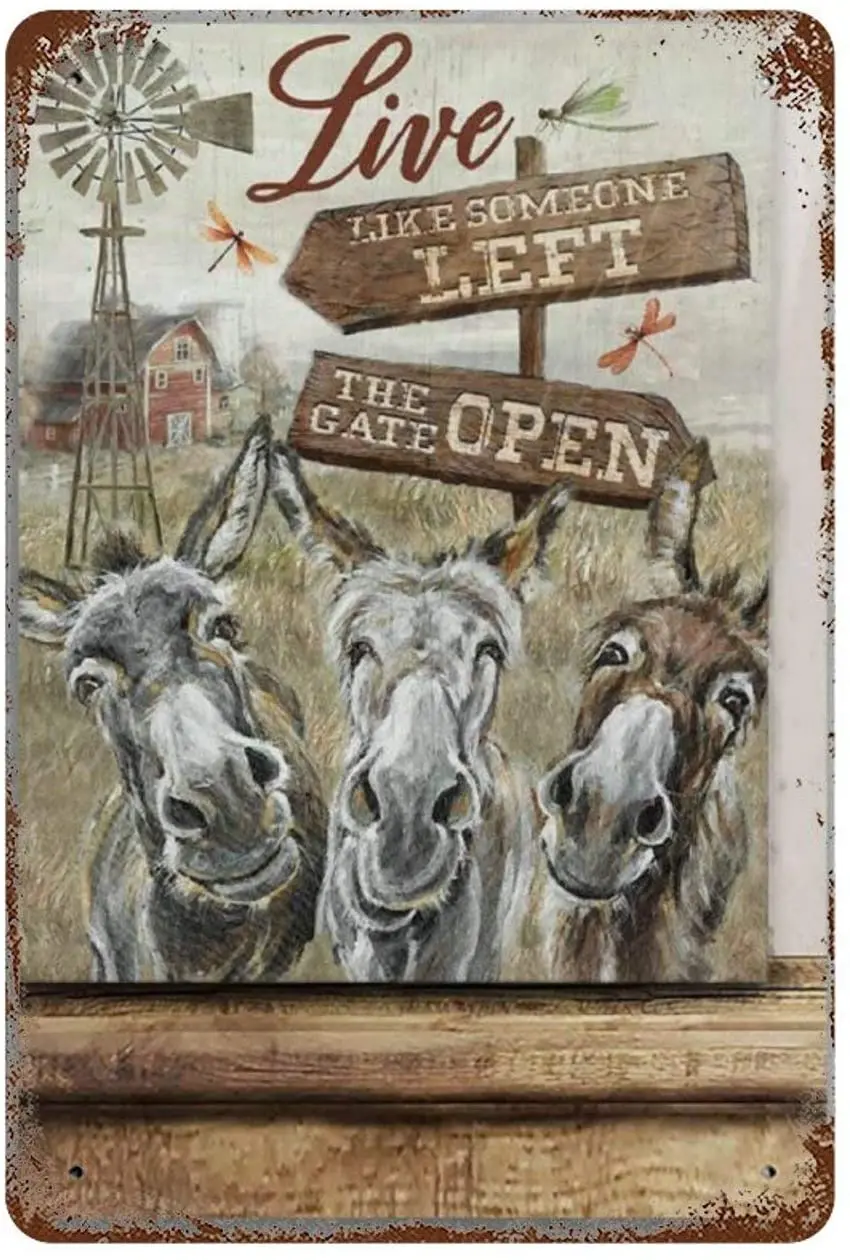 Metal Tin Sign,Three Donkeys are Laughing in The Farm Live Like Someone Left The Gate Open Sign Wall Art Decor Metal Sign
Metal Tin Sign,Three Donkeys are Laughing in The Farm Live Like Someone Left The Gate Open Sign Wall Art Decor Metal Sign