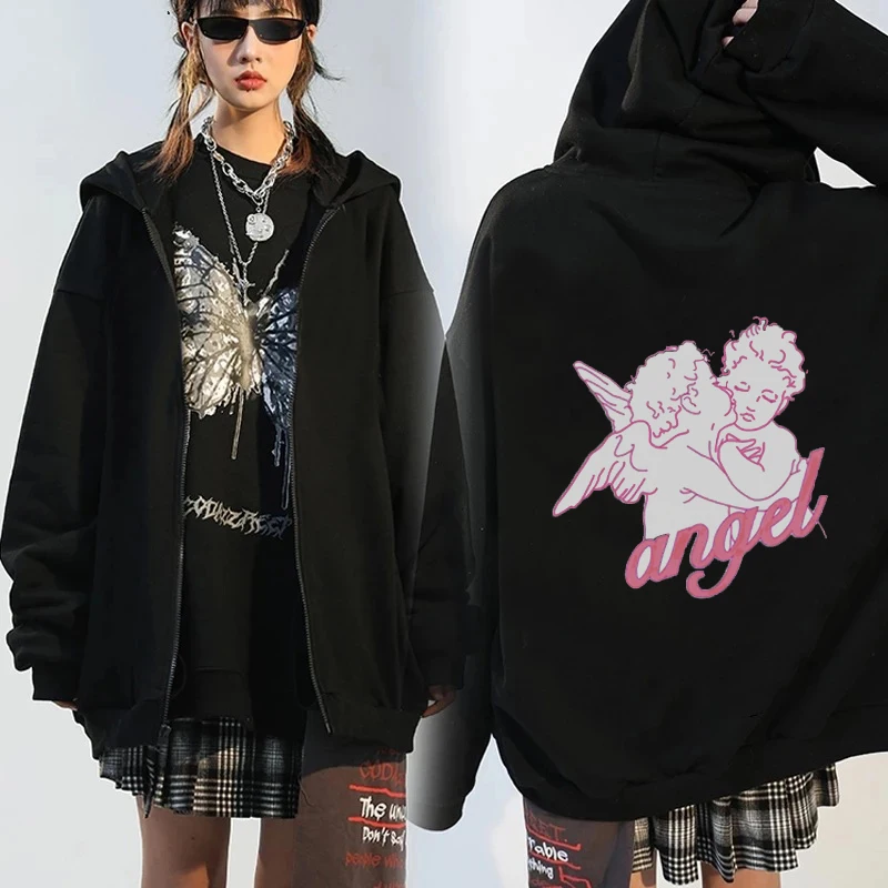 Women Vintage Angel Print Hooded Jacket Harajuku Zip Up Long Sleeve Pocket Autumn Streetwear Outwear Y2K Aesthetic Loose Hoodies
Women Vintage Angel Print Hooded Jacket Harajuku Zip Up Long Sleeve Pocket Autumn Streetwear Outwear Y2K Aesthetic Loose Hoodies