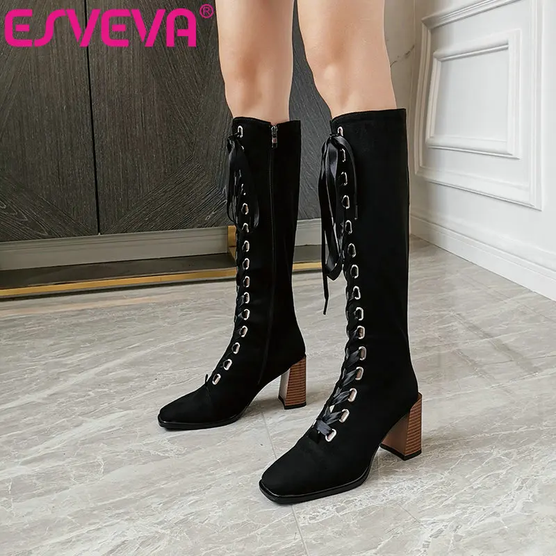 ESVEVA 2021 Lace Up+Zipper Square High Heel PU Leather Knee High Boots Platform Round Toe Black Women Boots Shoes Size 34-43
ESVEVA 2021 Lace Up+Zipper Square High Heel PU Leather Knee High Boots Platform Round Toe Black Women Boots Shoes Size 34-43