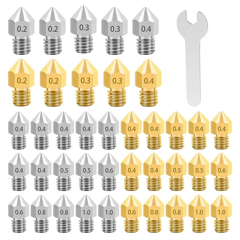 3D Printer Nozzles,MK8 Stainless Steel and Brass Nozzle with Storage Box Spanner for 3D Printer Makerbot Creality CR-10
3D Printer Nozzles,MK8 Stainless Steel and Brass Nozzle with Storage Box Spanner for 3D Printer Makerbot Creality CR-10