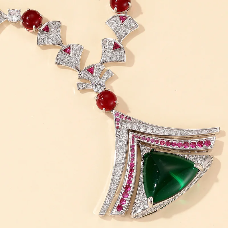 Classic Fashion Women's big emerald green stone red zircon Geometric pendant necklace party Jewellery wholesale
Classic Fashion Women's big emerald green stone red zircon Geometric pendant necklace party Jewellery wholesale
