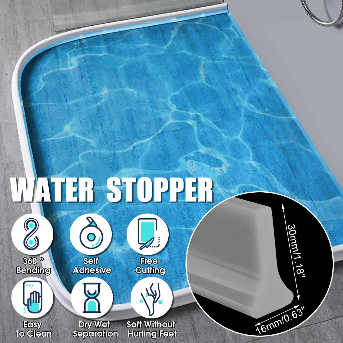 200cm Silicone Bathroom Water Stopper Blocker Shower Dam Non-slip Dry And Wet Separation Flood Barrier Door Bottom Sealing Strip
200cm Silicone Bathroom Water Stopper Blocker Shower Dam Non-slip Dry And Wet Separation Flood Barrier Door Bottom Sealing Strip