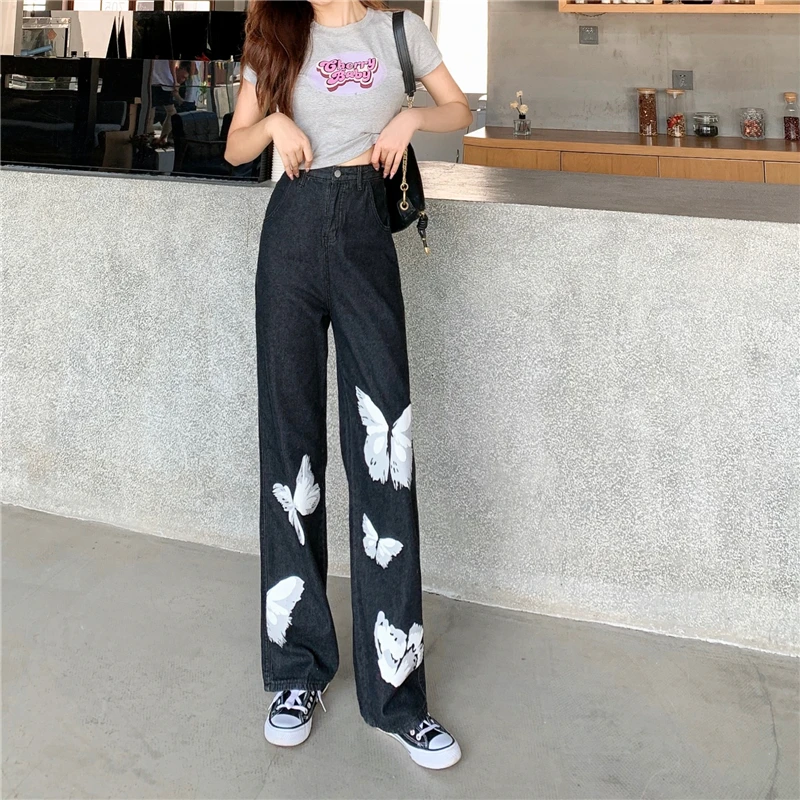 Autumn And Winter New European And American Style Butterfly Print High Waist Jeans Women's Cotton Plus Size Straight Trousers
Autumn And Winter New European And American Style Butterfly Print High Waist Jeans Women's Cotton Plus Size Straight Trousers