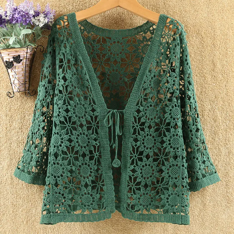 Sexy Hollow Lace Sunscreen Cardigan Sweater Women Wide Loose Air Conditioning Knitted Sweater Thin Section Female Spring Autumn
Sexy Hollow Lace Sunscreen Cardigan Sweater Women Wide Loose Air Conditioning Knitted Sweater Thin Section Female Spring Autumn