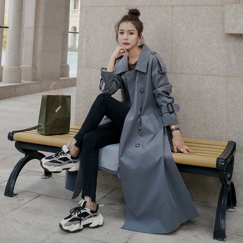 Brand New Spring Autumn Women Long Trench Coat Double Breasted with Belt Lady Duster Coat Windbreaker Female Clothes Grey
Brand New Spring Autumn Women Long Trench Coat Double Breasted with Belt Lady Duster Coat Windbreaker Female Clothes Grey