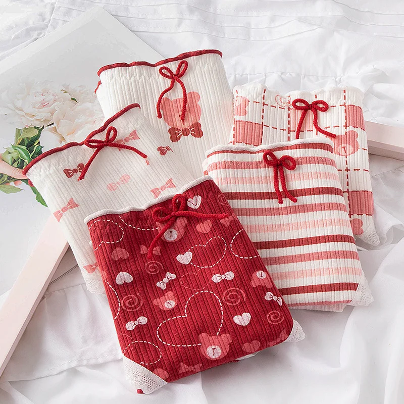 Underwear Women Panties Briefs Breathable Pure Cotton Ruffle Mid waist Soft Cute Bow Red Flexible Bear High Quality Printing
Underwear Women Panties Briefs Breathable Pure Cotton Ruffle Mid waist Soft Cute Bow Red Flexible Bear High Quality Printing