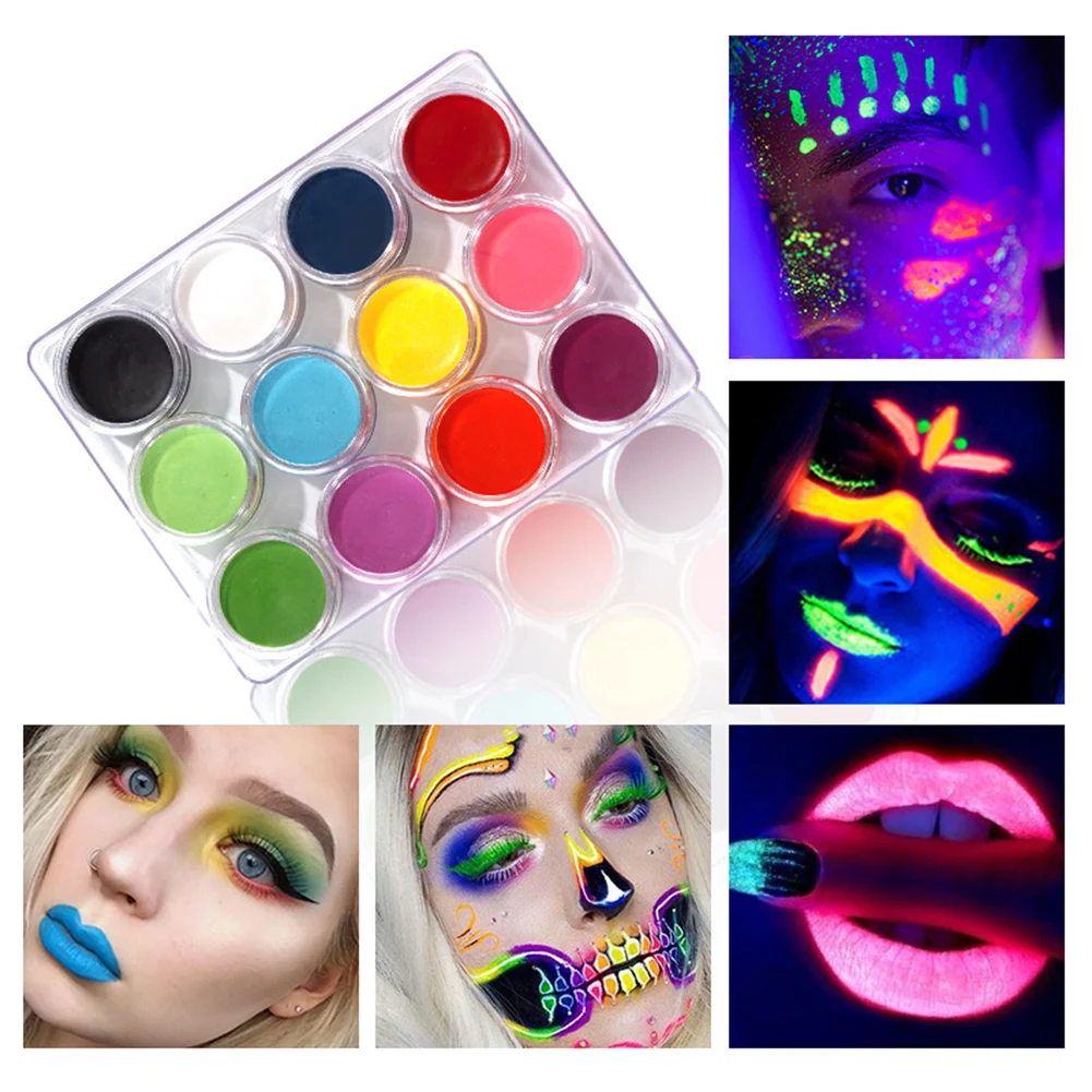 12 Colors Luminous Face Body Paint UV Makeup Glow Safe in the Dark Body Painting for Christmas Halloween Party Beauty Palette
12 Colors Luminous Face Body Paint UV Makeup Glow Safe in the Dark Body Painting for Christmas Halloween Party Beauty Palette