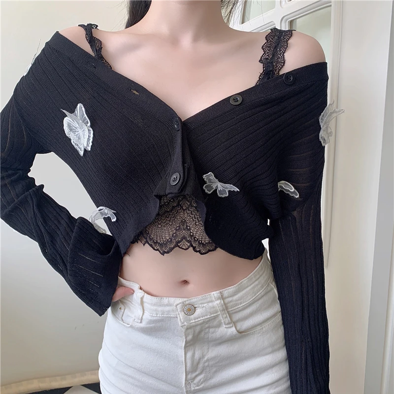 Butterfly Knit Women Cardigans Korean Sexy V-Neck Fitness Crop Tops Ladies Early Autumn Thin Long Sleeved Sunscreen Jackets
Butterfly Knit Women Cardigans Korean Sexy V-Neck Fitness Crop Tops Ladies Early Autumn Thin Long Sleeved Sunscreen Jackets